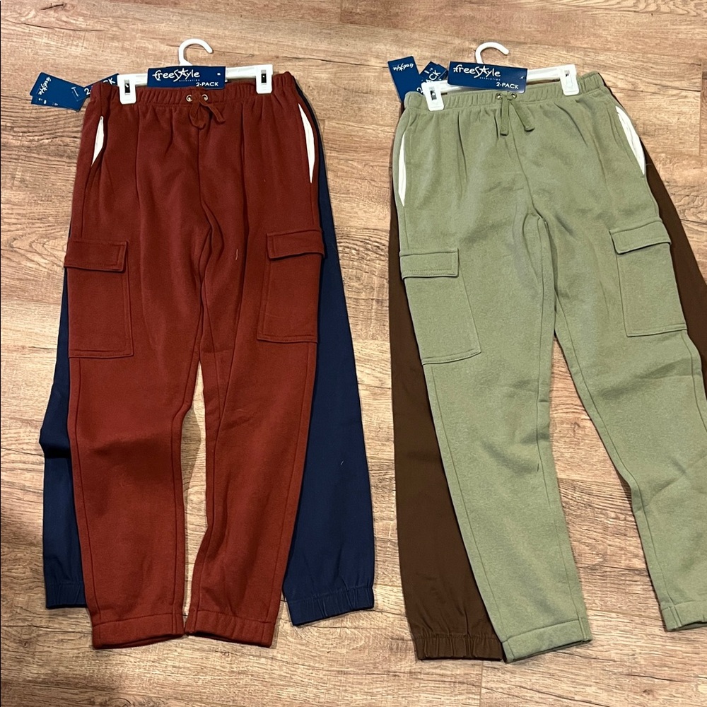 FREESTYLE REVOLUTION | 2-pk joggers fleece cargo & twill navy/burg & olive/brown